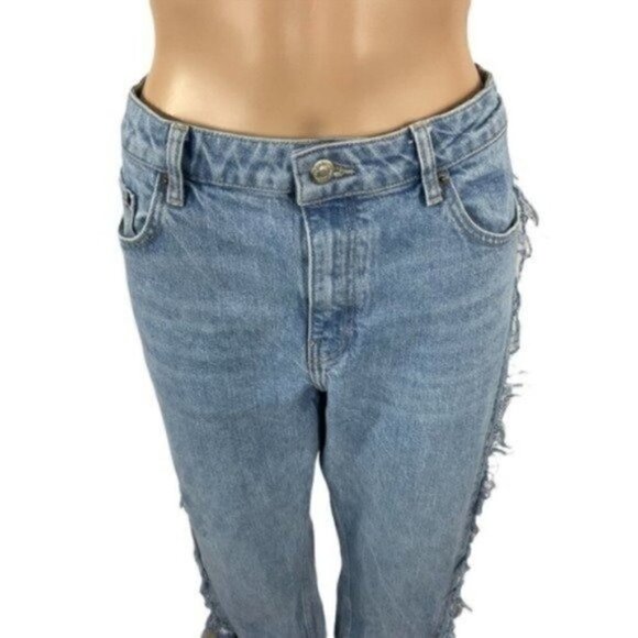 Topshop Bleached Raw-cut Hem Straight Jeans Hemmed to Cropped Size 30 - Picture 7 of 12